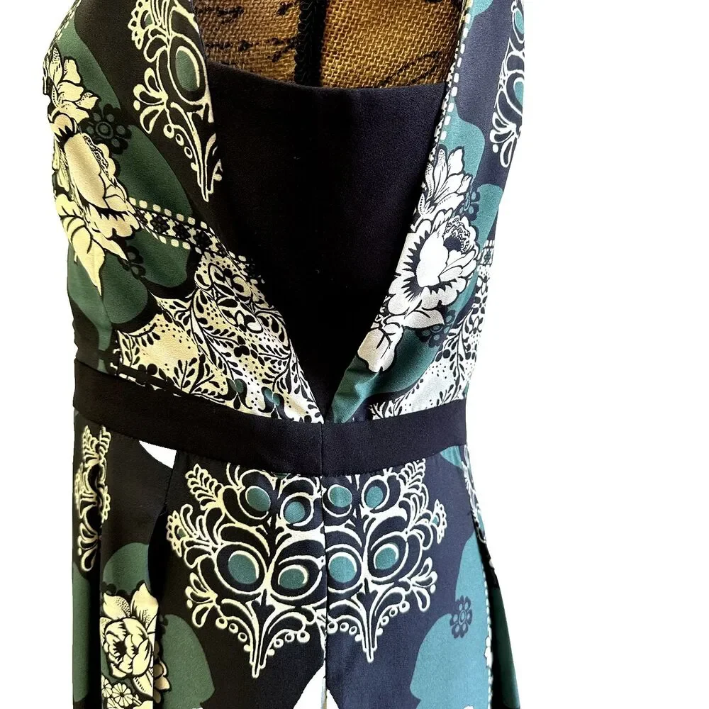 Pedro del Hierro Black Green Floral Printed A-line Sleeveless Midi Dress Sz L - Picture 6 of 16